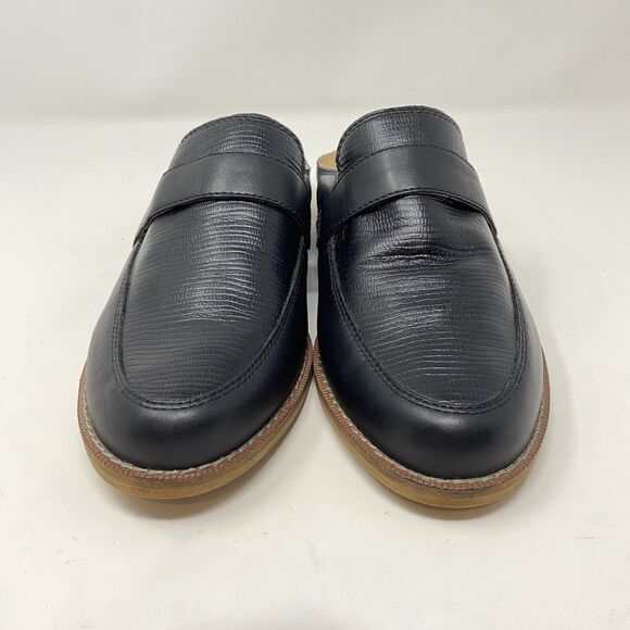 Taos Women's Size 9 Royal Black Snake Embossed Leather Slip On Mules Flats - Picture 3 of 12